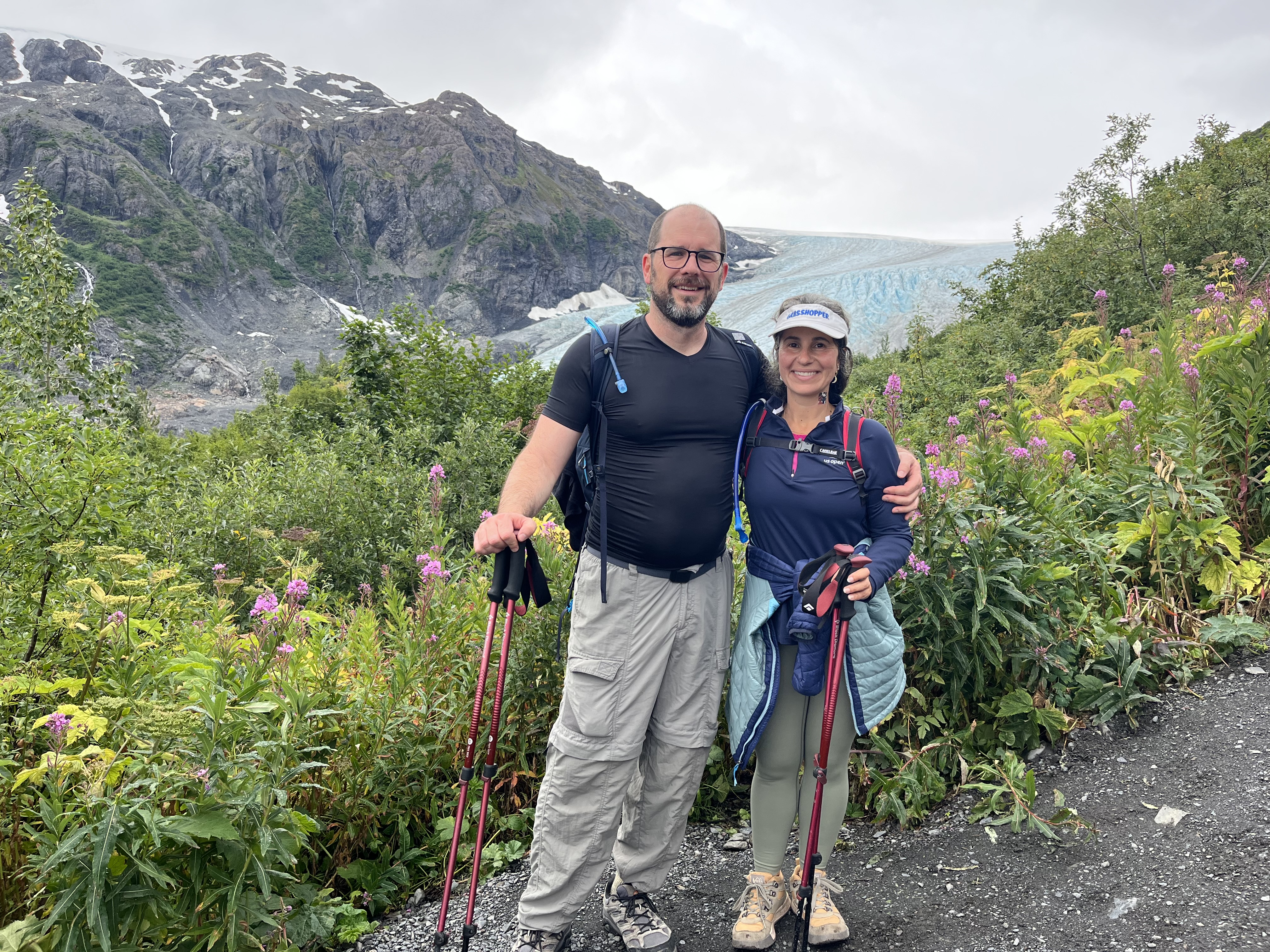 Cris and Preston hiking at Exit Glacier