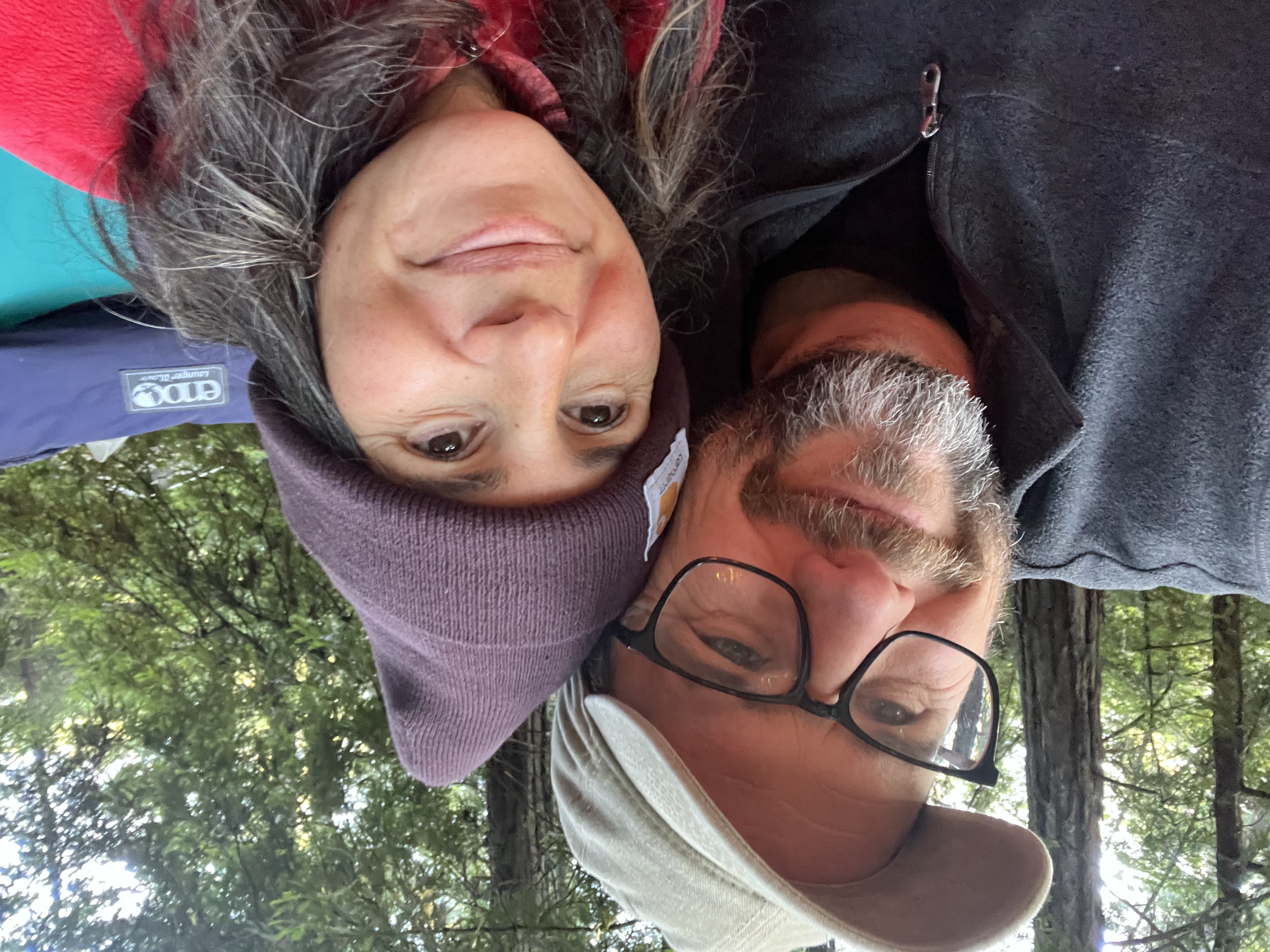 Cris and Preston selfie in the woods